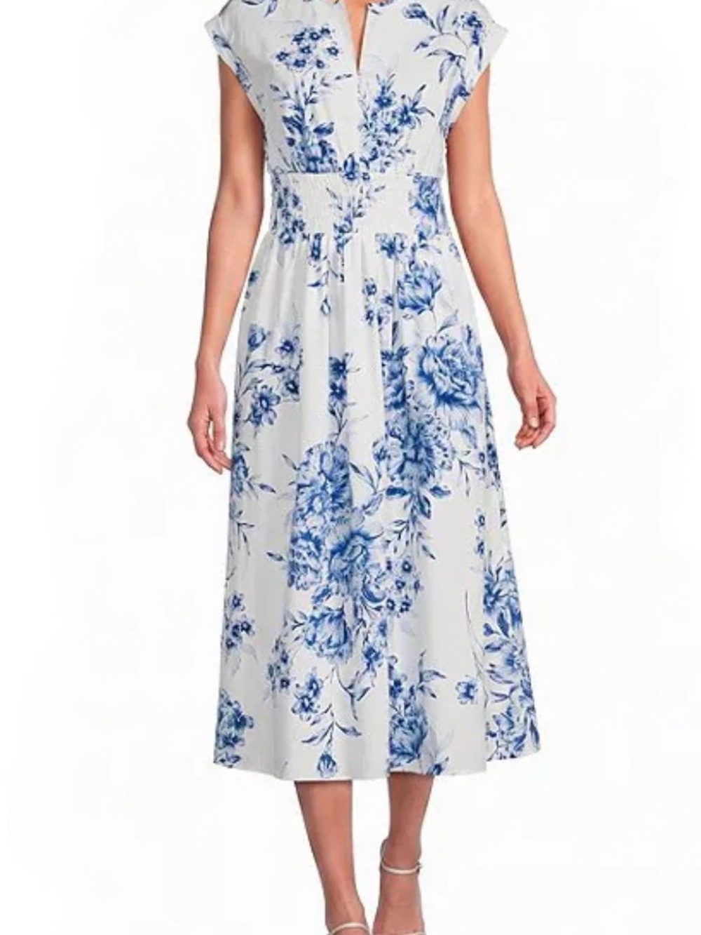 Calvin Klein Floral Print V-Neck Cotton Poplin Midi Dress size 2 XS